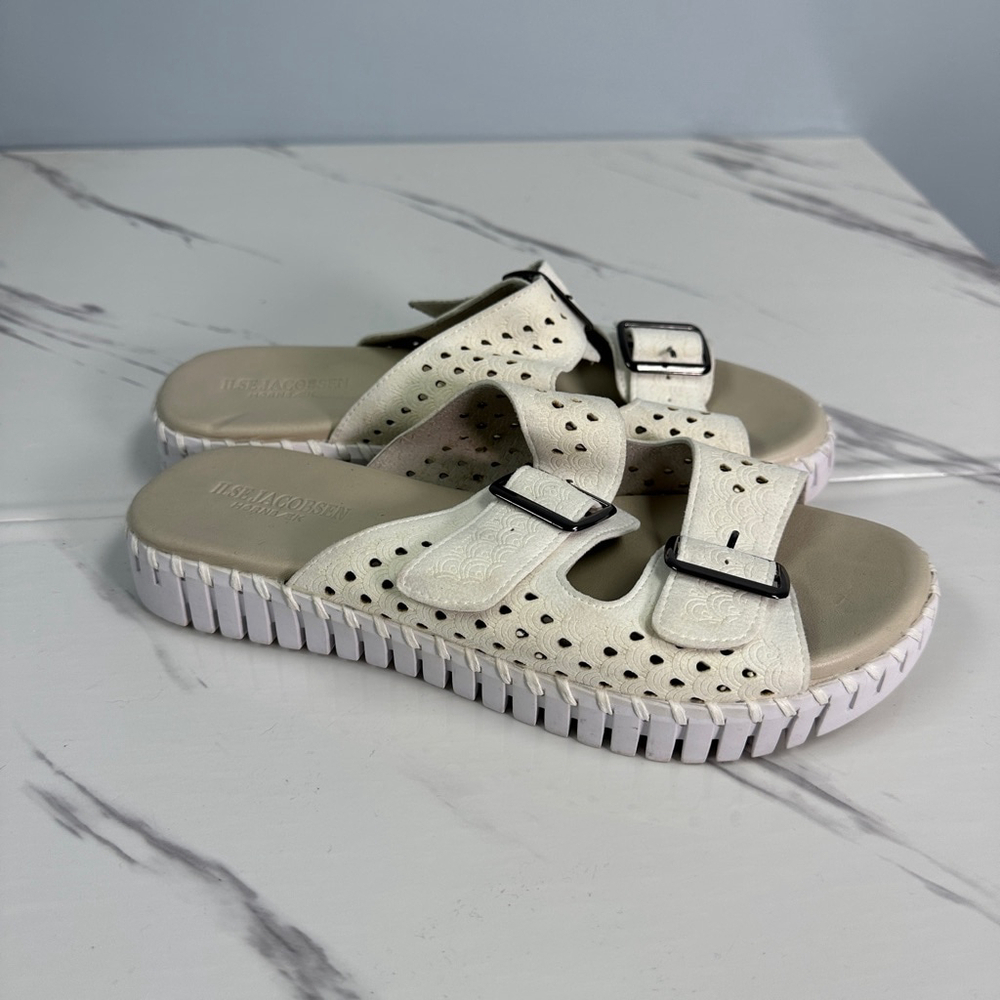 Ilse Jacobsen Cream Double Buckle Leather Sandal 39/ 8.5‎ US - Picture 5 of 6